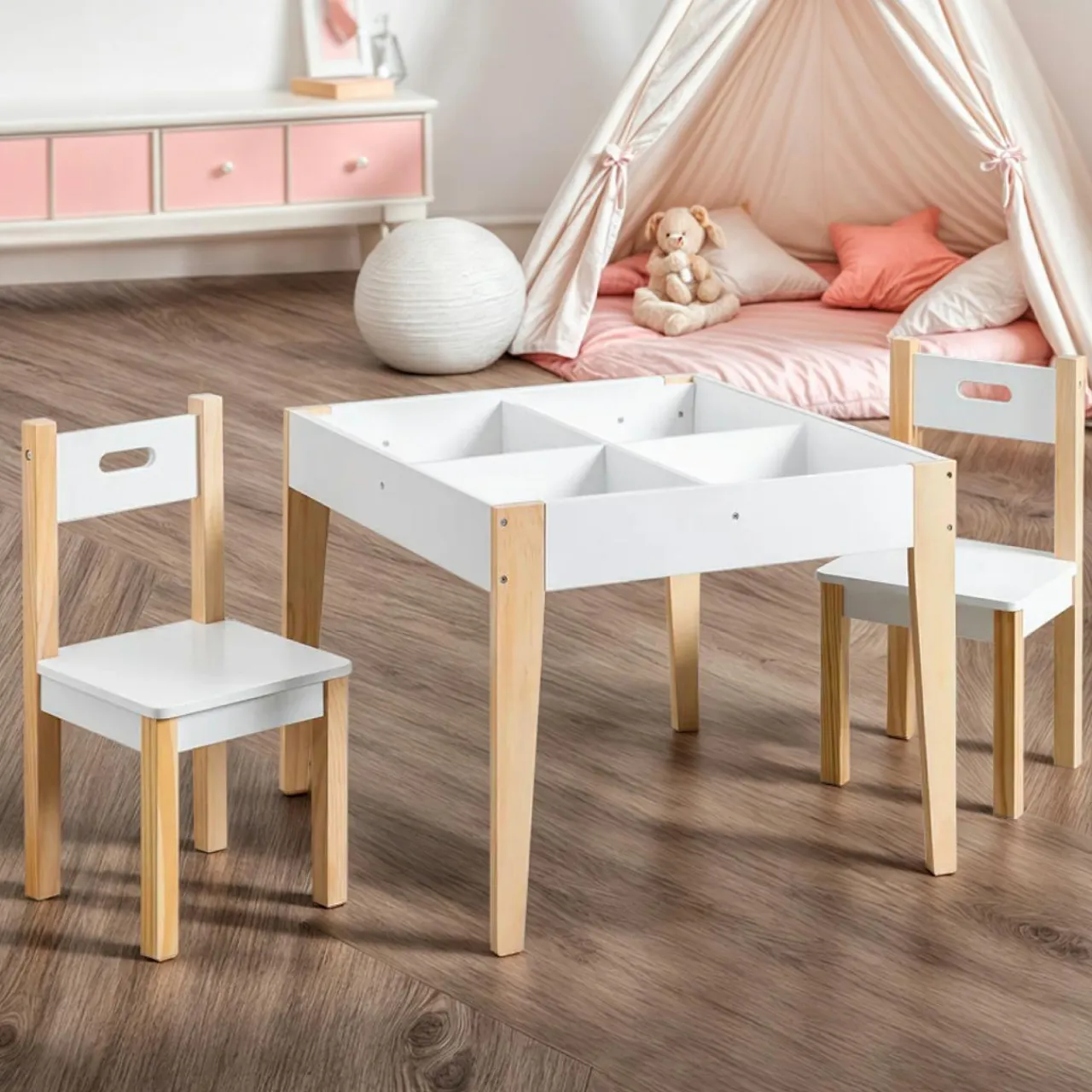 EMINZA Table et 2 chaises enfant bois tableau (H49,5 cm) Charlie Blanc Outlet