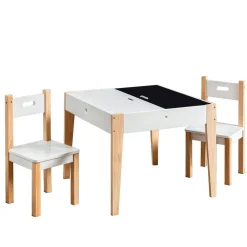EMINZA Table et 2 chaises enfant bois tableau (H49,5 cm) Charlie Blanc Outlet