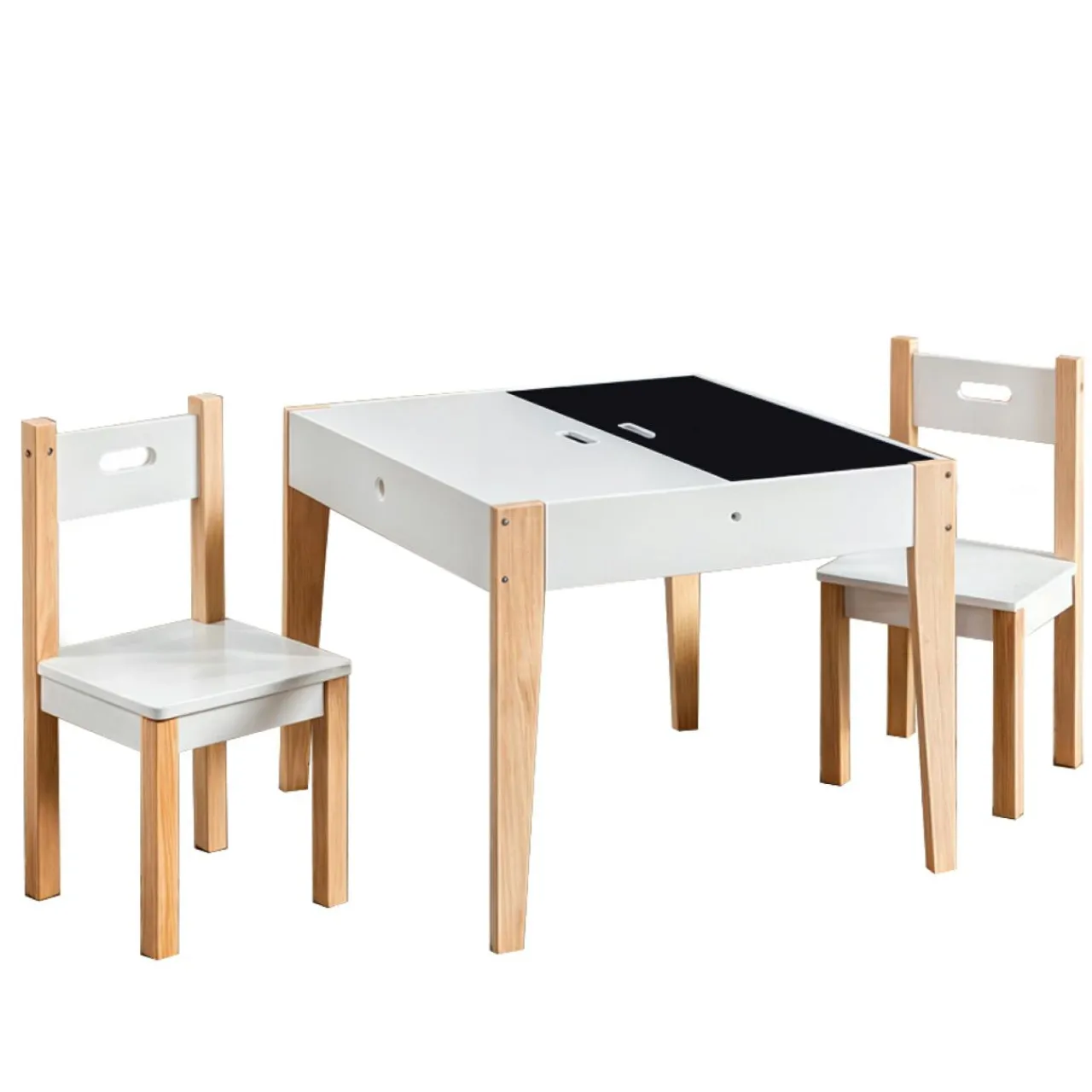 EMINZA Table et 2 chaises enfant bois tableau (H49,5 cm) Charlie Blanc Outlet