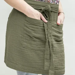 EMINZA Tablier avec poches gaze de coton Gaïa Vert romarin Hot