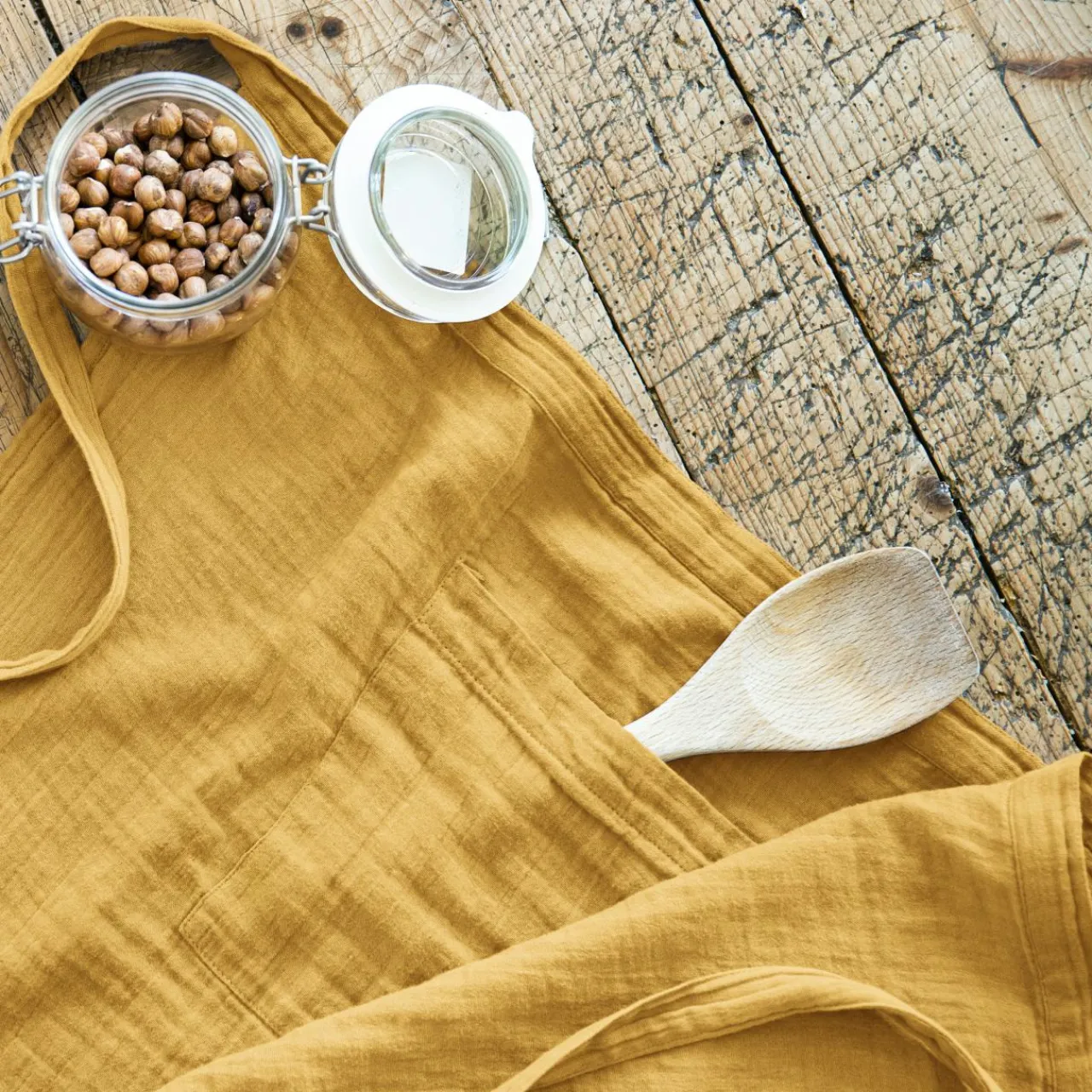 EMINZA Tablier avec poches gaze de coton Gaïa Jaune safran Best