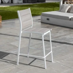 MOBELLIA Tabouret de jardin aluminium empilable Murano et taupe Blanc Hot