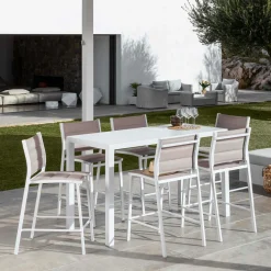 MOBELLIA Tabouret de jardin aluminium empilable Murano et taupe Blanc Hot