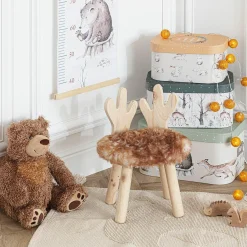 Atmosphera cru017dateur d'intu017drieur for kids Tabouret enfant bois et fausse fourrure (H38 cm) Cerf Marron Outlet