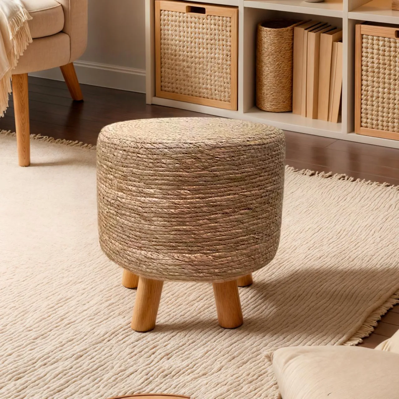 EMINZA Tabouret rond cordes (H35 cm) Surabaya Naturel Hot