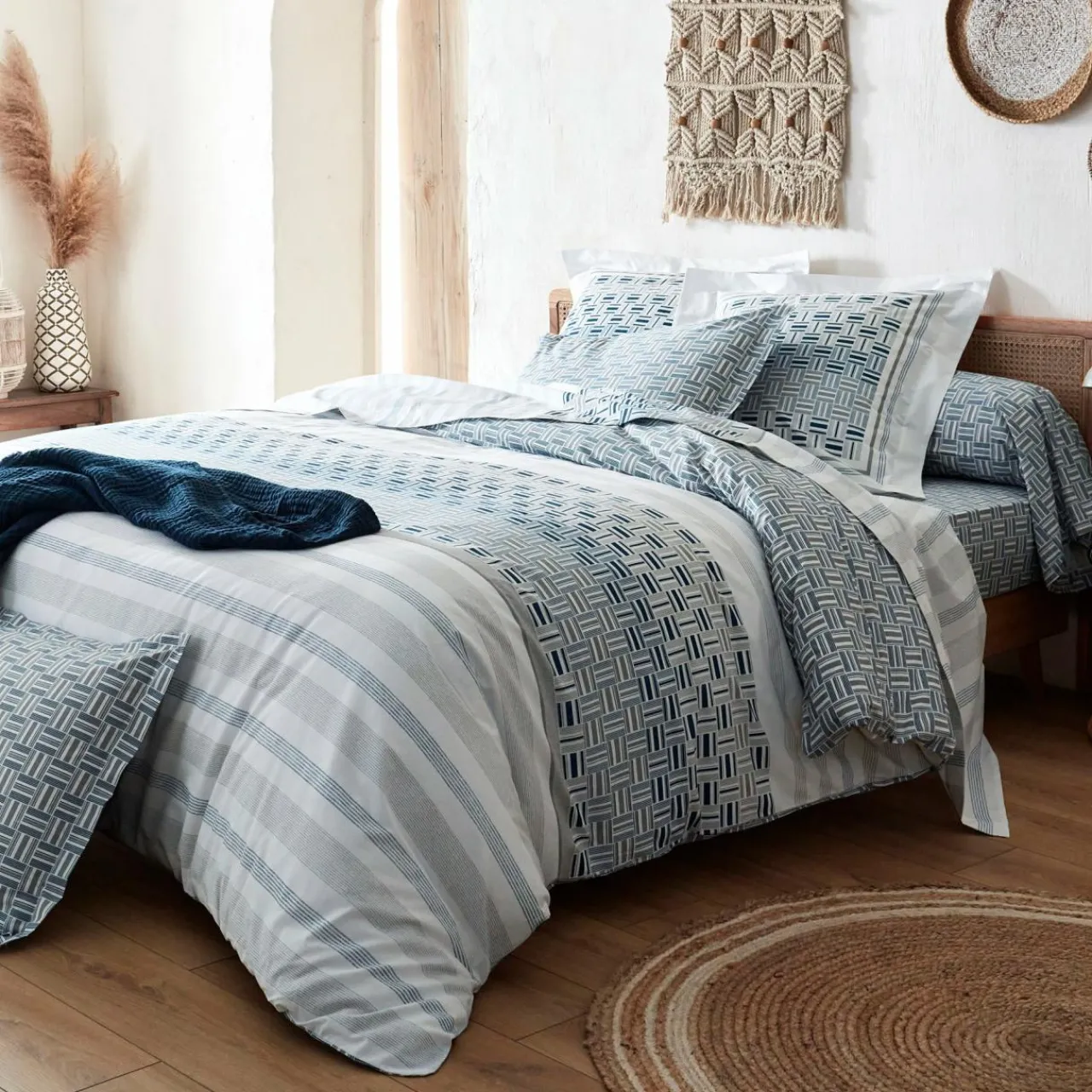 TRADILINGE Taie de traversin coton (L200 cm)Diego e Bleu Outlet