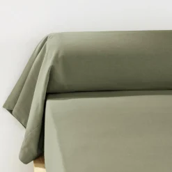 EMINZA Taie de traversin flanelle de coton (L185 cm) Théa Vert romarin Outlet