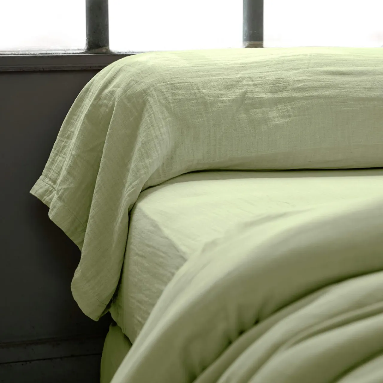 EMINZA Taie de traversin gaze de coton (L185 cm) Gaïa Vert tilleul Discount