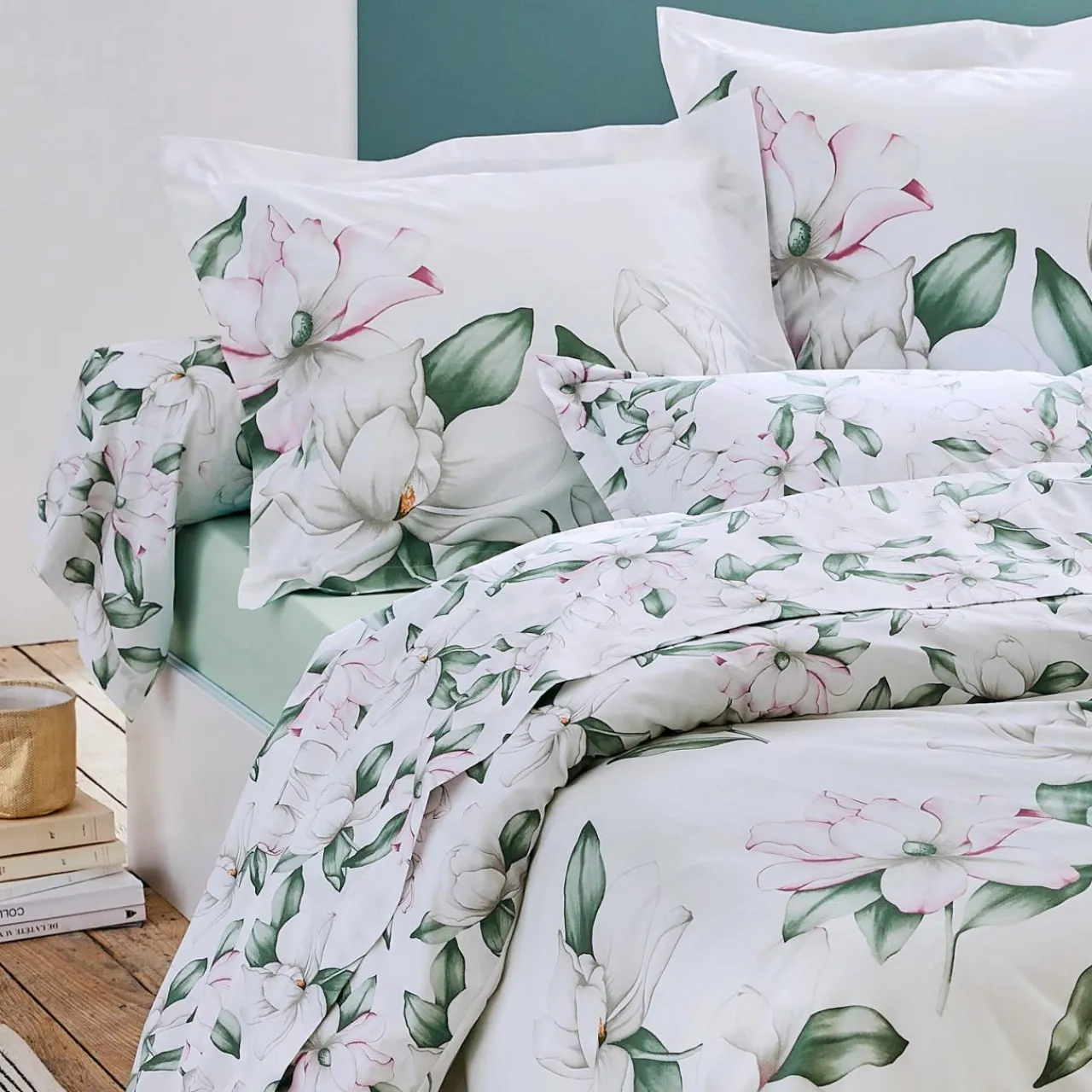 TRADILINGE Taie de traversin percale de coton (L200 cm) Magnolia sauge Vert Hot