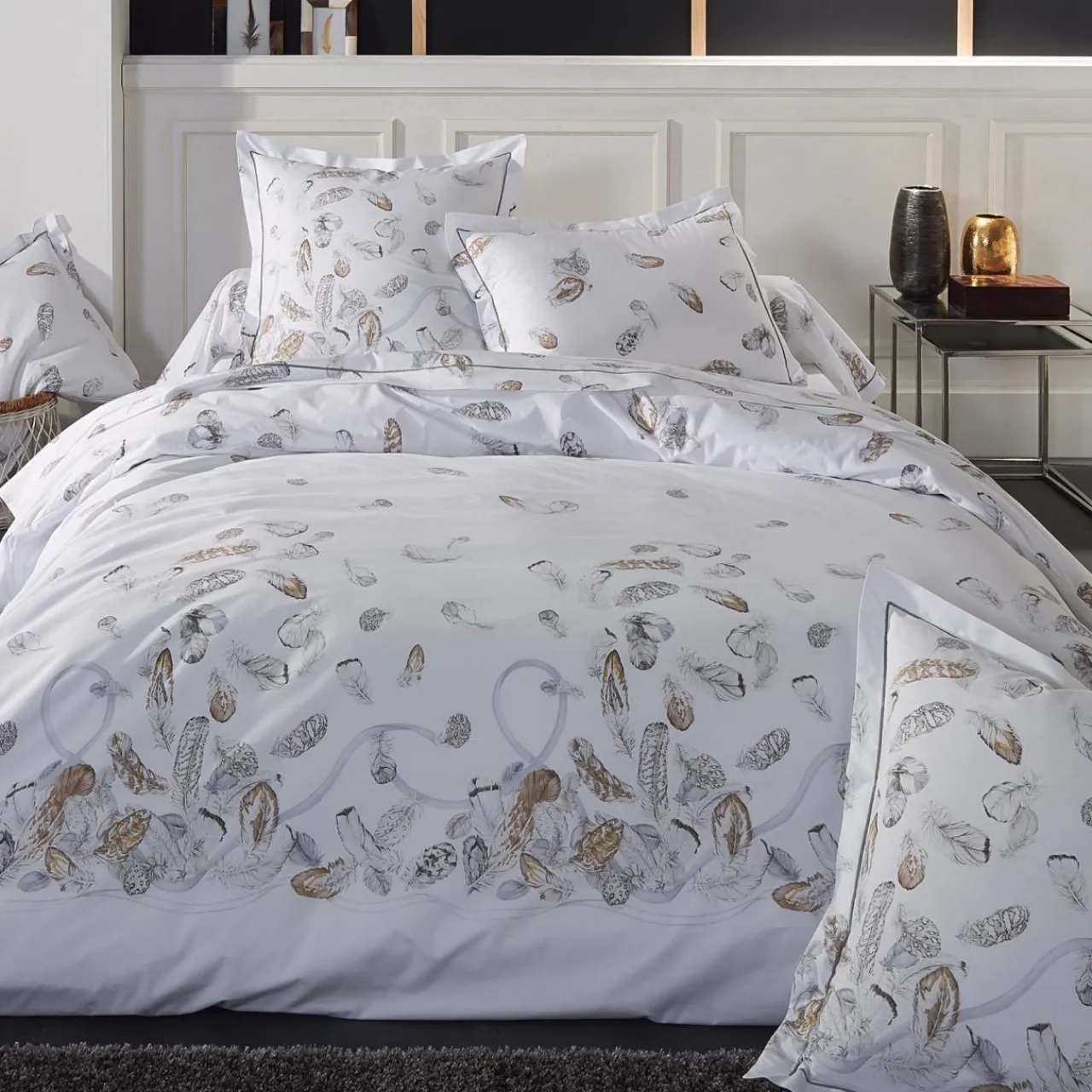 TRADILINGE Taie de traversin percale de coton (L200 cm) Plumes e Gris