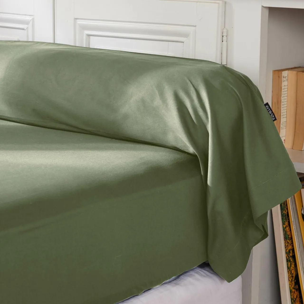 EMINZA Taie de traversin percale de coton (L185 cm) Cali Vert romarin Outlet