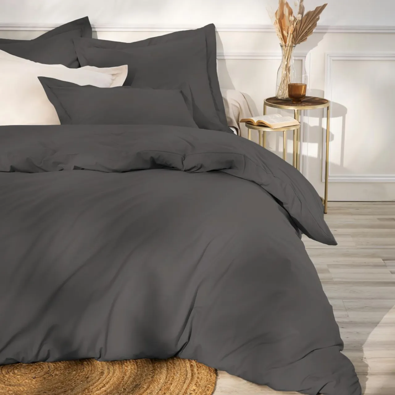 EMINZA Taie de traversin percale de coton (L185 cm) Cali Gris Anthracite New