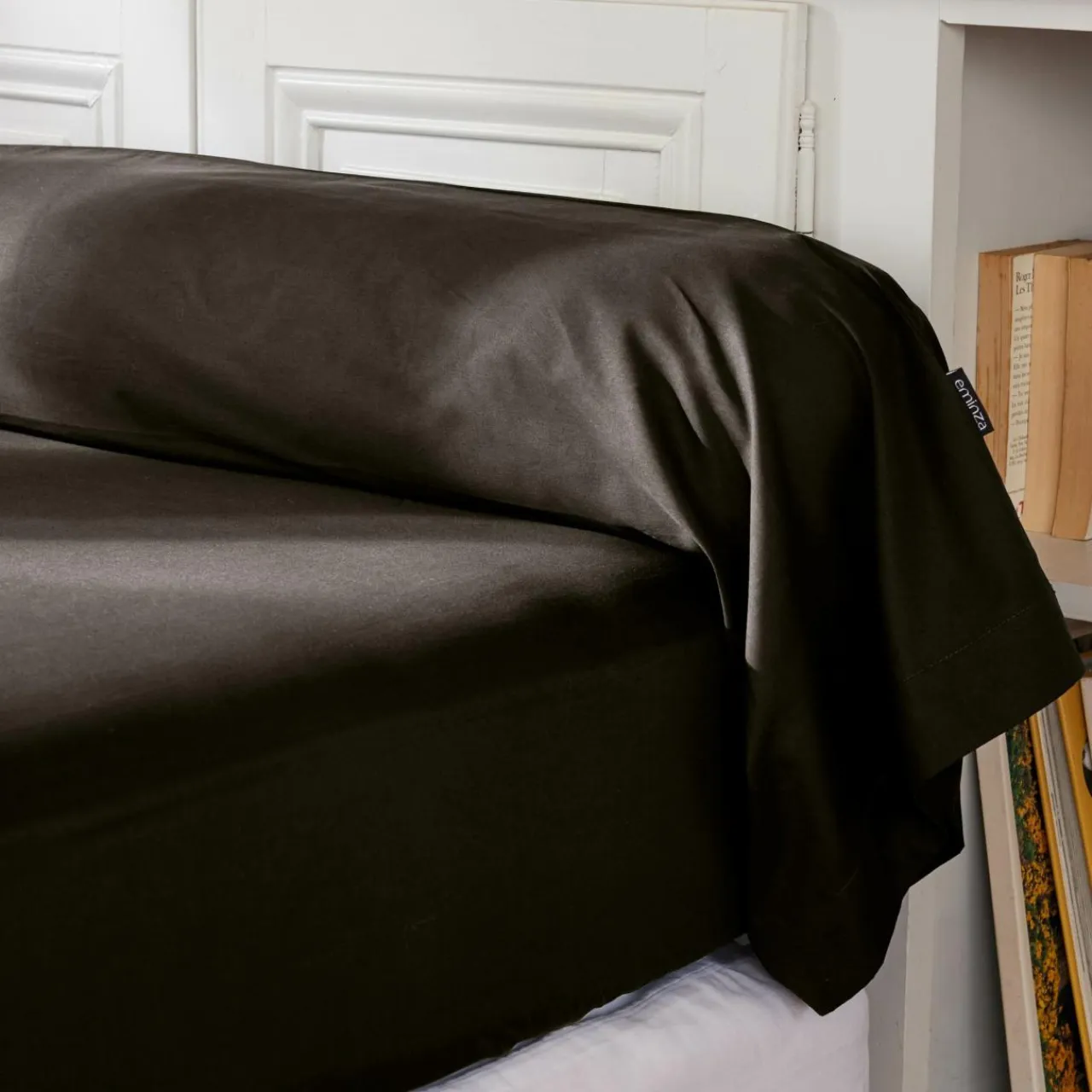 EMINZA Taie de traversin percale de coton (L185 cm) Cali e Noir Best