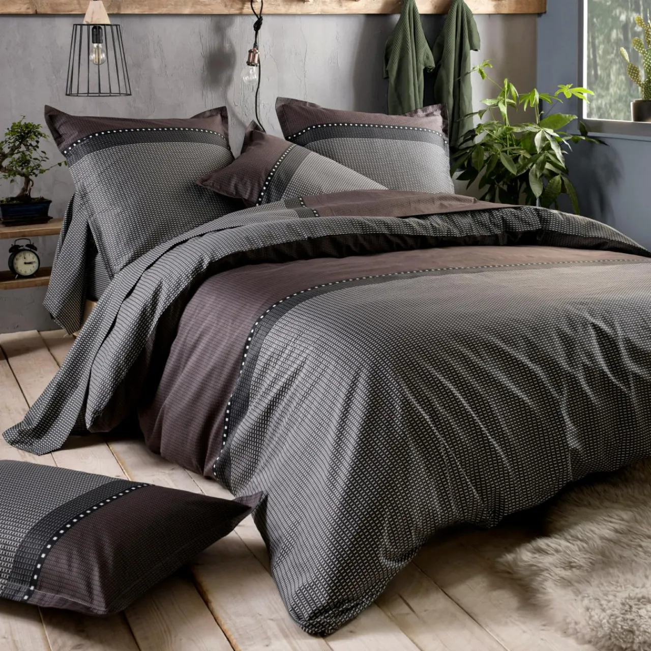 TRADI LINGE Taie de traversin satin de coton (L200 cm) Enzo e Noir Outlet