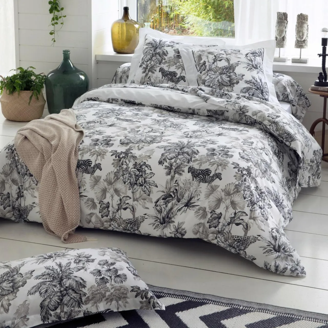 TRADILINGE Taie de traversin satin de coton (L200 cm) Savane e Noir Sale
