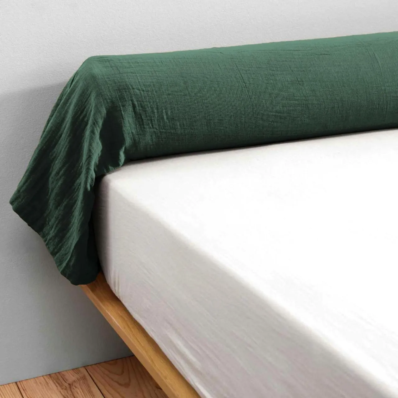 EMINZA Taie de traversin Traversin gaze de coton (L 185 cm) Gaïa Vert sapin Clearance