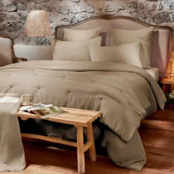 EMINZA Taie d'oreiller carrée coton nid d'abeille (60 x 60 cm) Eva Ficelle Outlet