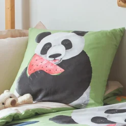 TRADILINGE Taie d'oreiller carrée enfant percale de coton ( 65 x 65 cm) Panda e Vert Hot