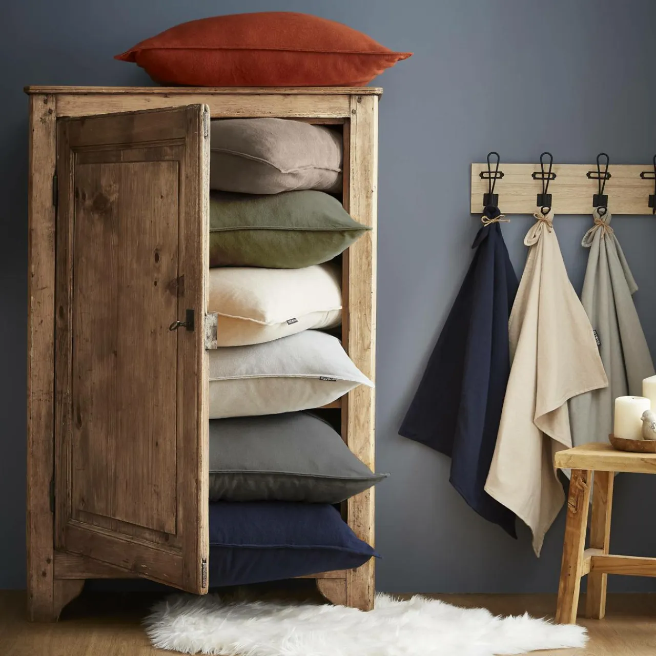 EMINZA Taie d'oreiller carrée flanelle de coton (63 x 63 cm) Nina Ficelle