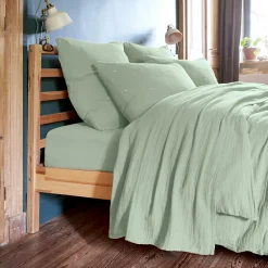 EMINZA Taie d'oreiller carrée gaze de coton (60 x 60 cm) Gaïa Chic Vert Eucalyptus Hot