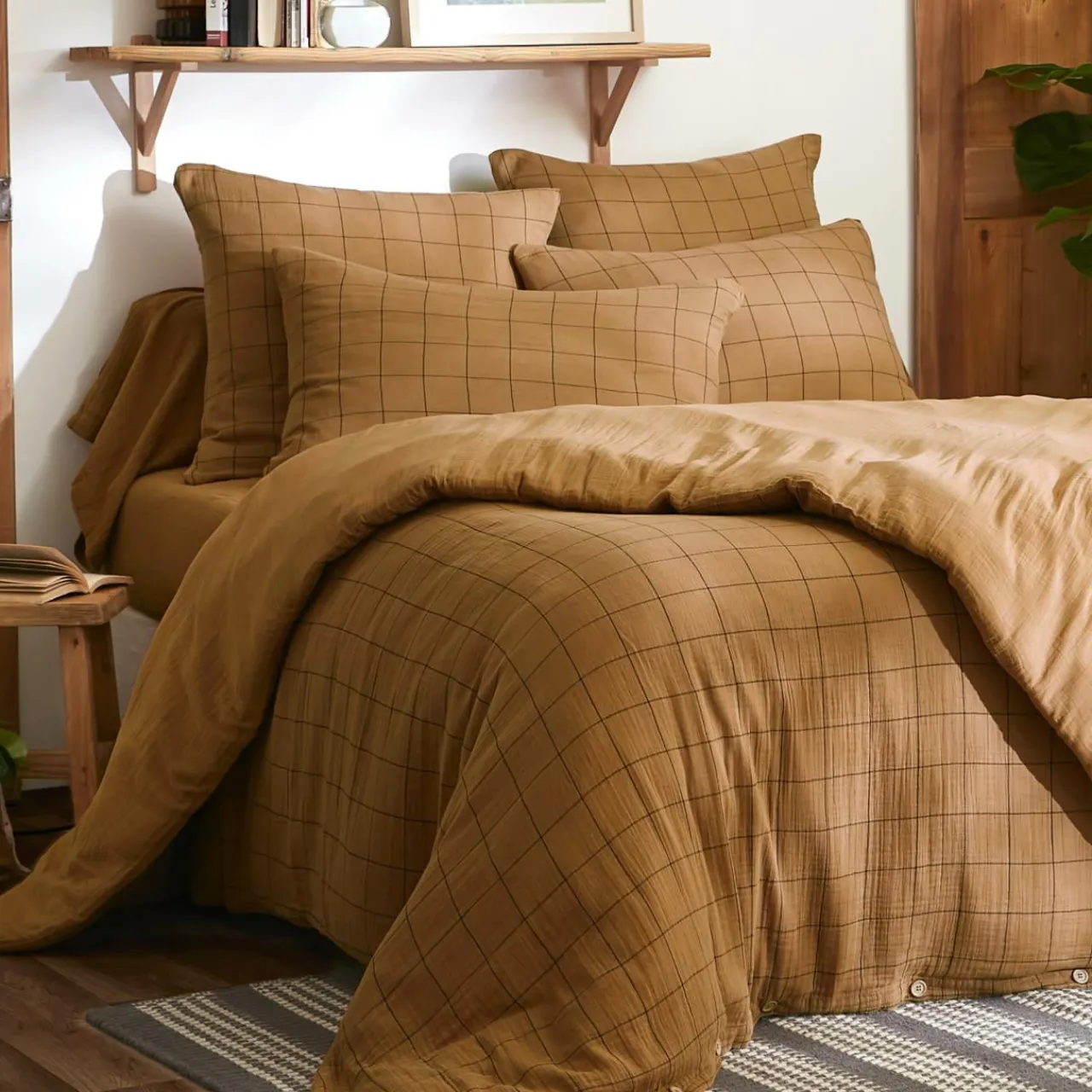 EMINZA Taie d'oreiller carrée gaze de coton (60 x 60 cm) Gaïa Match Camel Outlet