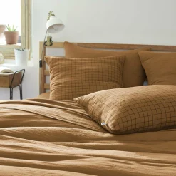 EMINZA Taie d'oreiller carrée gaze de coton (60 x 60 cm) Gaïa Mix Camel Sale