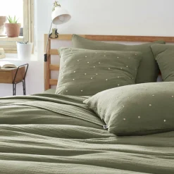 EMINZA Taie d'oreiller carrée gaze de coton (60 x 60 cm) Gaïa Chic Vert romarin