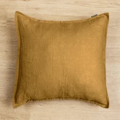 EMINZA Taie d'oreiller carrée lin lavé (60 x 60 cm) Louise Caramel Discount