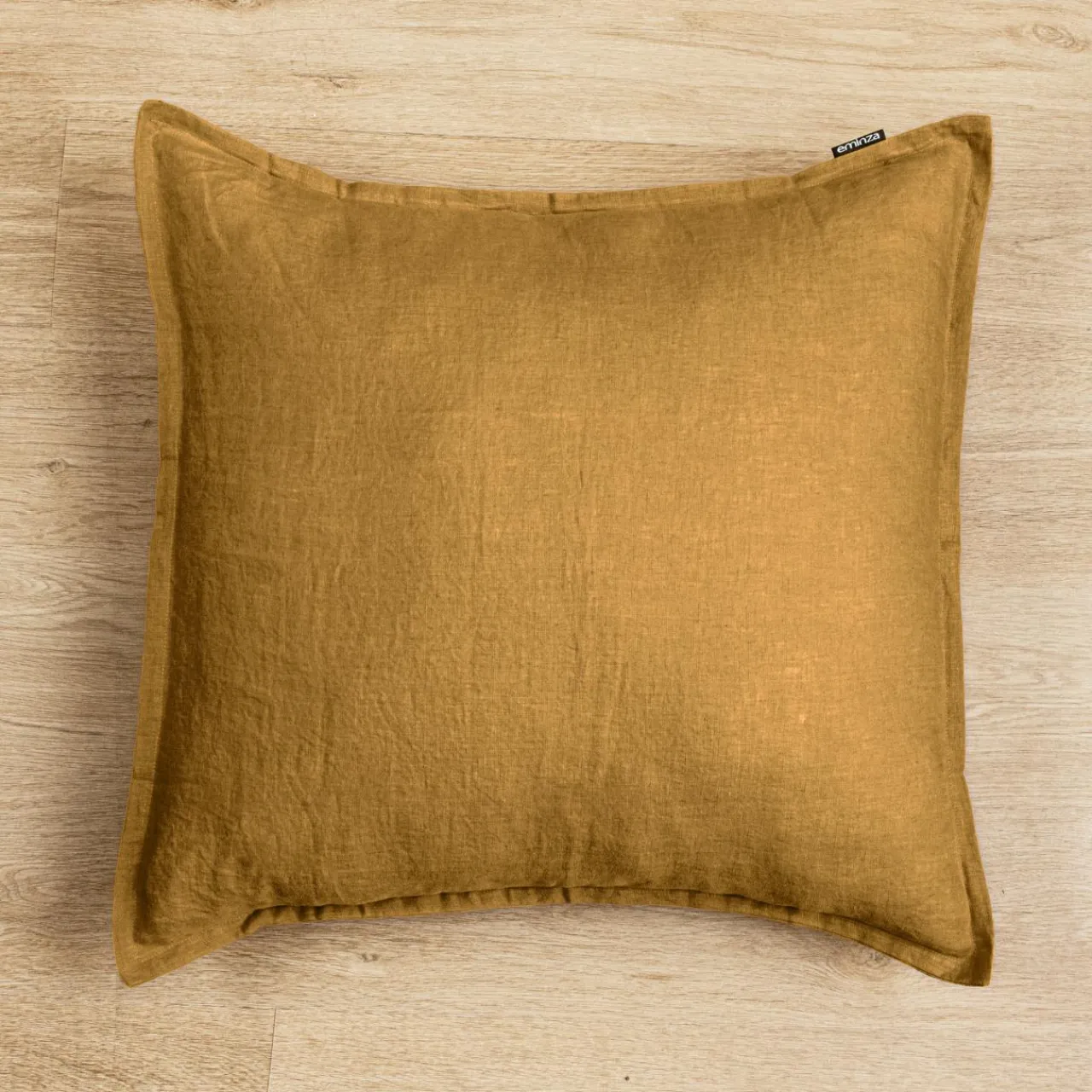 EMINZA Taie d'oreiller carrée lin lavé (60 x 60 cm) Louise Caramel Discount
