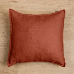 EMINZA Taie d'oreiller carrée lin lavé (60 x 60 cm) Louise Terracotta
