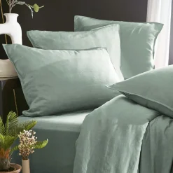 EMINZA Taie d'oreiller carrée lyocell Tencel™ lavé (80 x 80 cm) Olivia Vert Eucalyptus Outlet