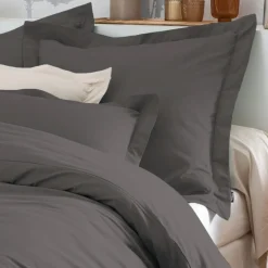 EMINZA Taie d'oreiller carrée percale de coton (80 x 80 cm) Cali Gris Anthracite Discount