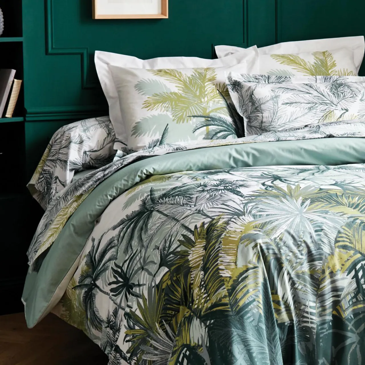 TRADILINGE Taie d'oreiller carrée percale de coton (65 x 65 cm) Trinidad Mousson Verte Multicolore Outlet