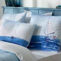 TRADI LINGE Taie d'oreiller carrée percale de coton (65 x 65 cm) Regate e Bleu Sale