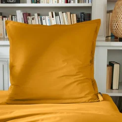 EMINZA Taie d'oreiller carrée percale de coton (80 x 80 cm) Cali Jaune moutarde New