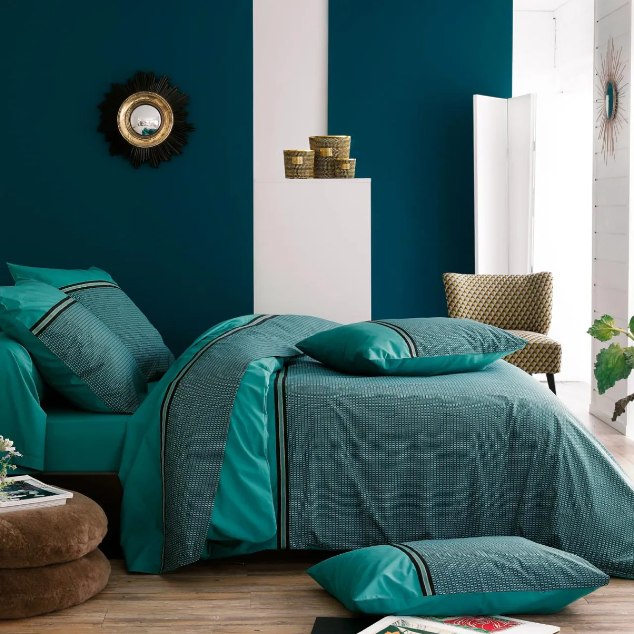 TRADI LINGE Taie d'oreiller carrée percale de coton (65 x 65 cm) Gustav émeraude Vert Sale