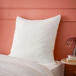EMINZA Taie d'oreiller quadruple gaze de coton (60 x 60 cm) Victoria x Gaïa chantilly Blanc Outlet