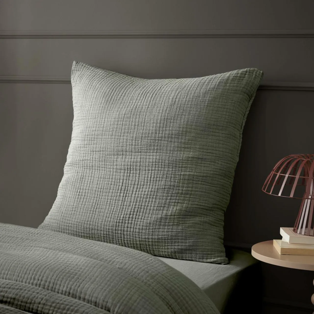 EMINZA Taie d'oreiller quadruple gaze de coton (60 x 60 cm) Victoria x Gaïa Vert romarin Outlet
