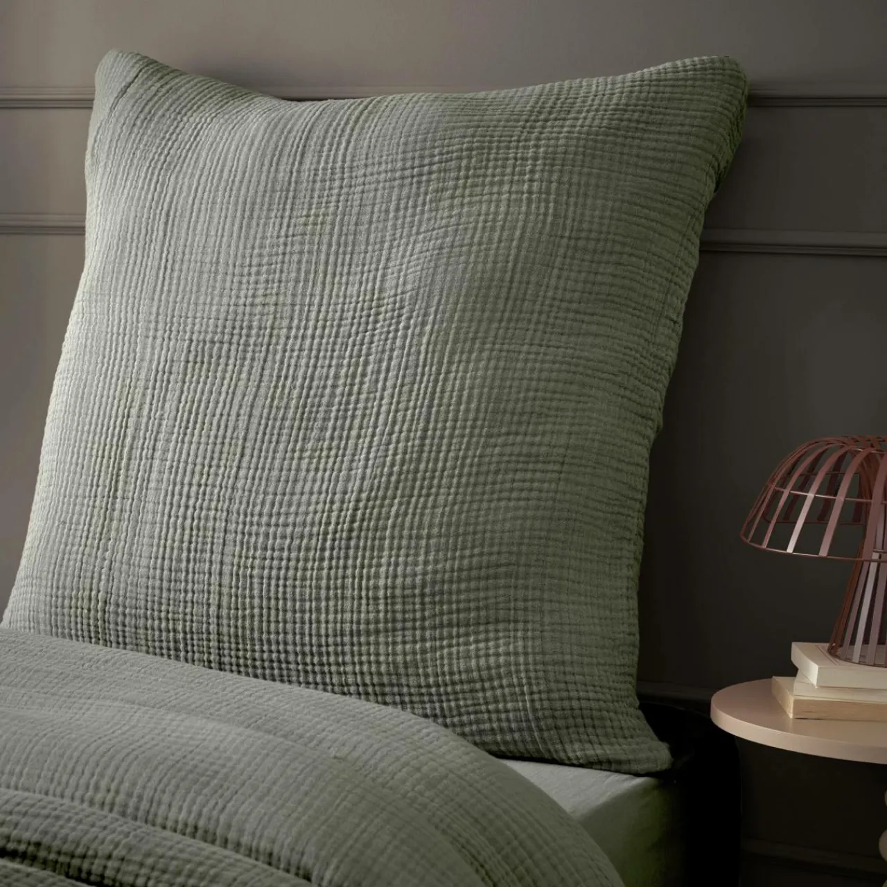 EMINZA Taie d'oreiller quadruple gaze de coton (80 x 80 cm) Victoria x Gaïa Vert romarin Sale
