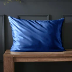 EMINZA Taie d'oreiller rectangulaire soie de mûrier (50 x 80 cm) Mizuki Bleu marine New