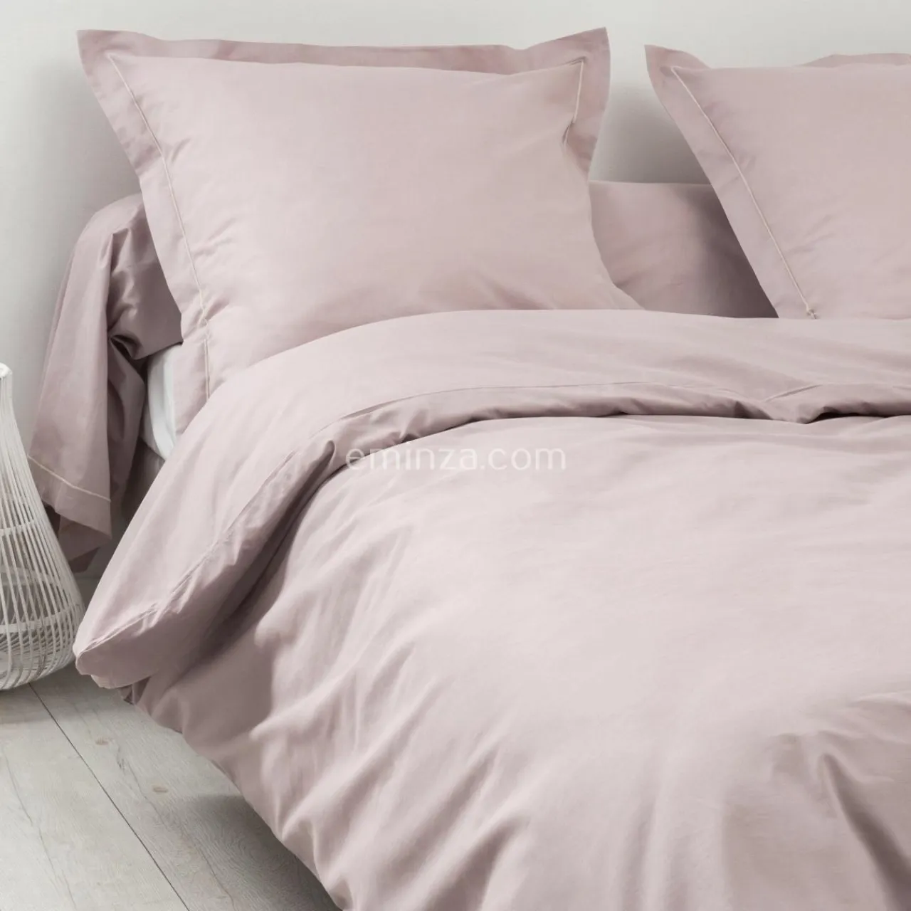 TRADI LINGE Taie d'oreiller rectangulaire coton Félicie ruban Rose clair Hot