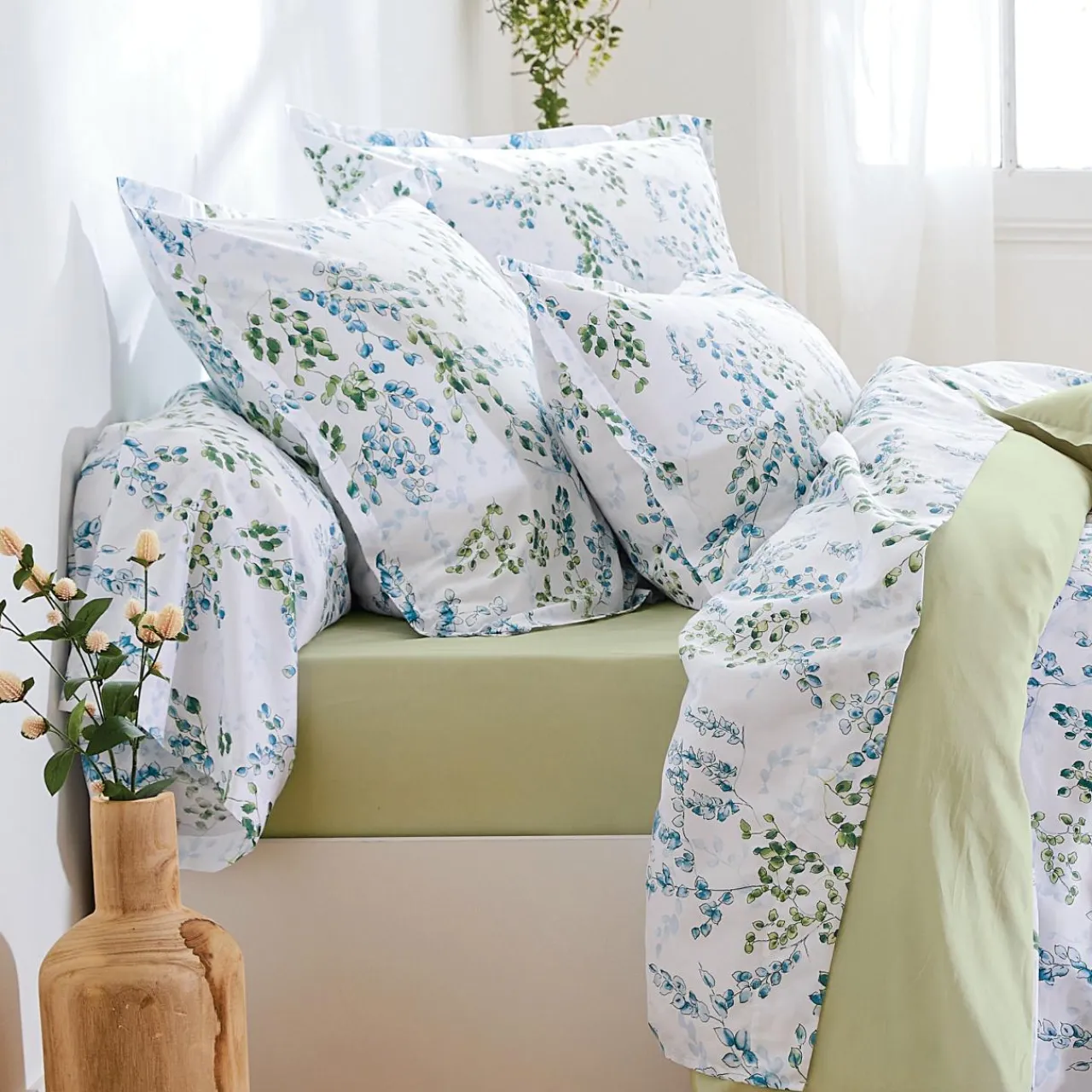 TRADILINGE Taie d'oreiller rectangulaire satin de coton (50 x 70 cm) Angèle Vert tilleul Outlet