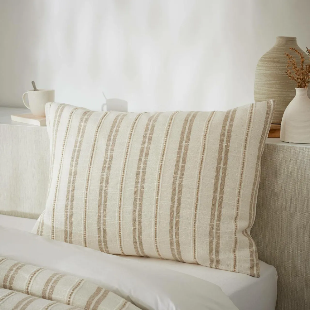 EMINZA Taie d'oreiller rectangulaire réversible coton texturé et percale (50 x 70 cm) Alice Ficelle Discount