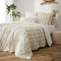 EMINZA Taie d'oreiller rectangulaire réversible coton texturé et percale (50 x 70 cm) Alice Ficelle Discount