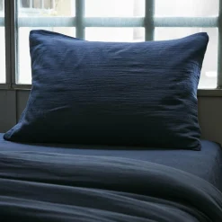 EMINZA Taie d'oreiller rectangulaire gaze de coton (50 x 70 cm) Gaïa Bleu nuit Discount