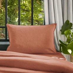 EMINZA Taie d'oreiller rectangulaire lyocell Tencel™ lavé (50 x 70 cm) Olivia Terracotta Best