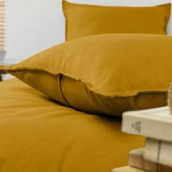 EMINZA Taie d'oreiller rectangulaire flanelle de coton (50 x 70 cm) Nina Jaune ocre