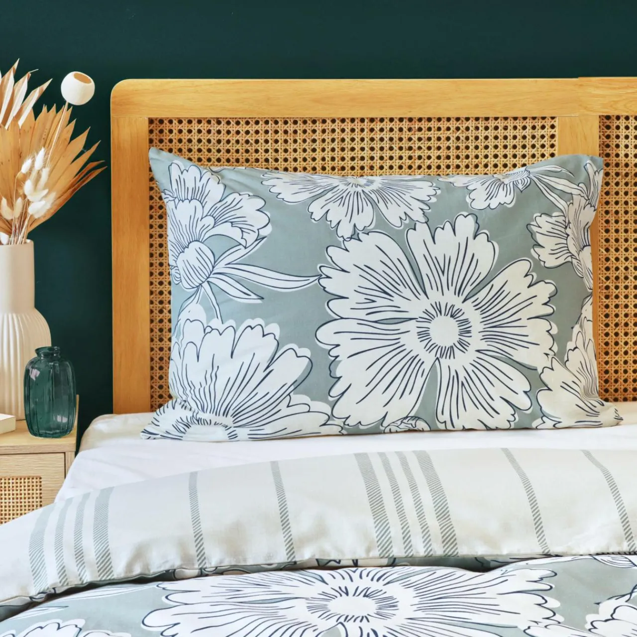 EMINZA Taie d'oreiller rectangulaire coton (50 x 70 cm) Lara Vert Outlet