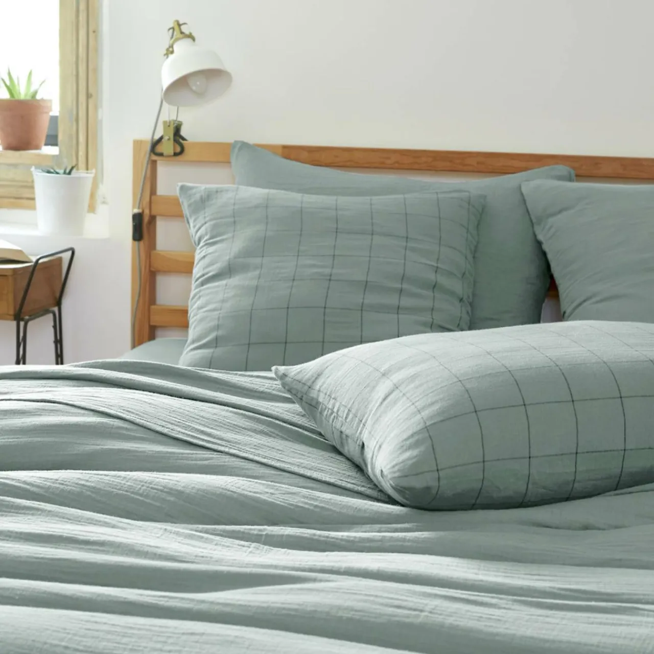 EMINZA Taie d'oreiller rectangulaire gaze de coton (50 x 70 cm) Gaïa Match Vert Eucalyptus Online