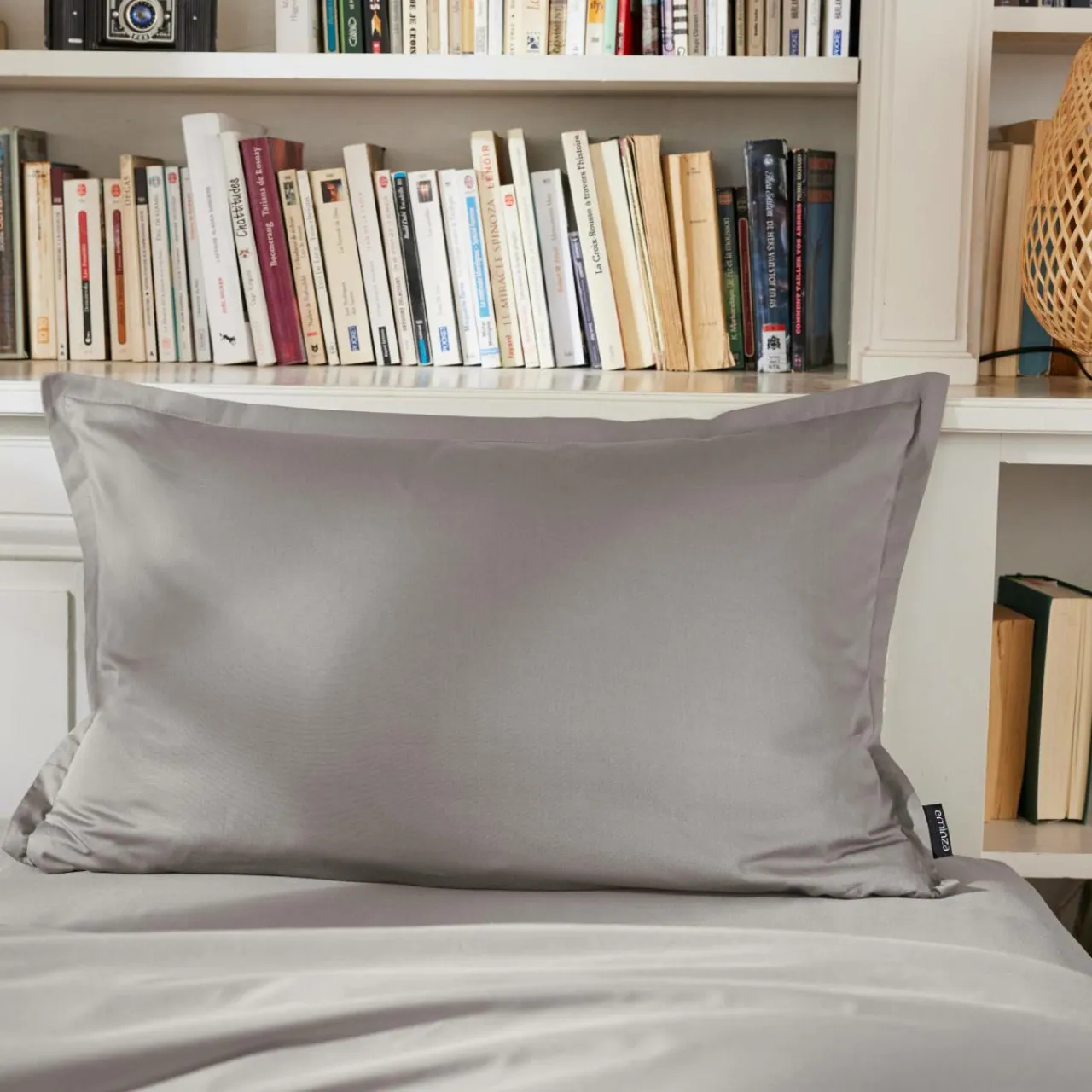 EMINZA Taie d'oreiller rectangulaire percale de coton (50 x 80 cm) Cali Gris clair Best
